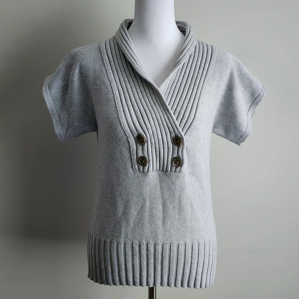 Banana Republic Shawl Collar Sweater Womens Small Gray Rib Knit Cotton Top Fall
